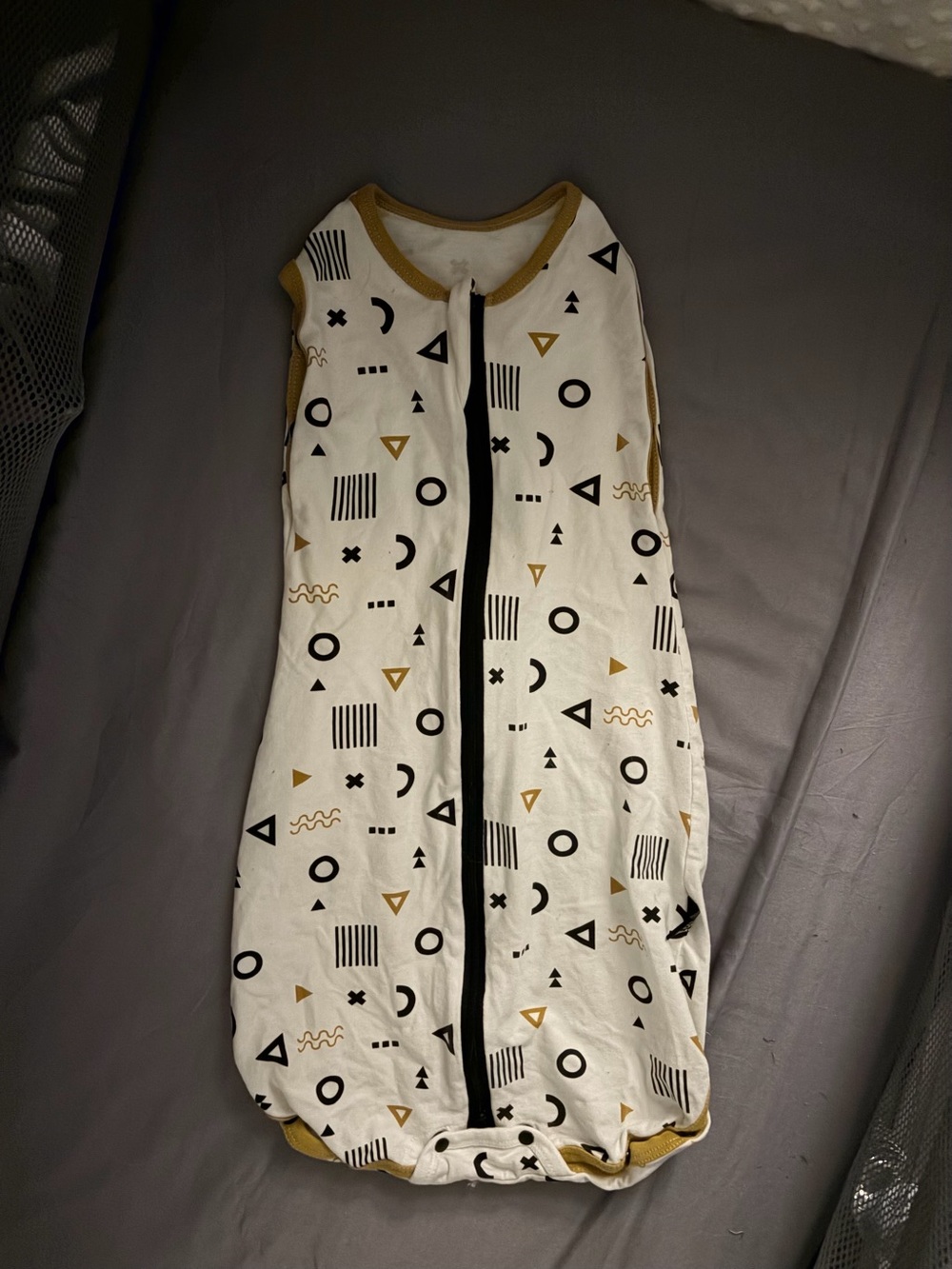 White Baby Sleep Sack with Black & Gold Geometric Print